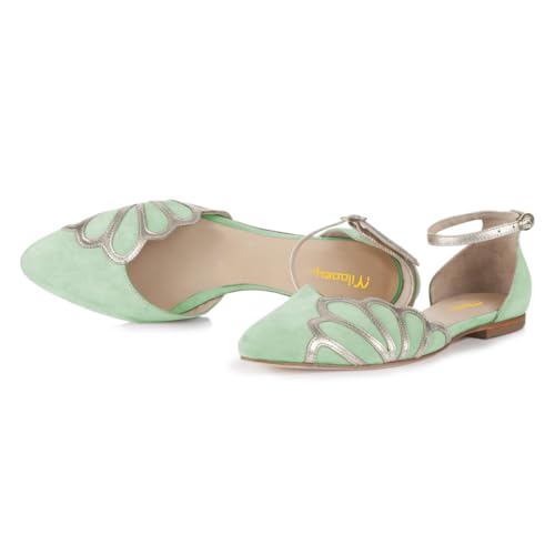 Milooey shoes Women's Casual Pointed Toe Ballet Flats Chunky Low Heels D'Orsay Flat Comfort Ankle Strap Shoes Size 4-16 US3