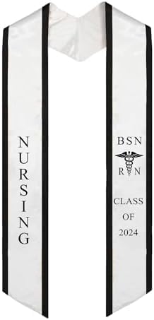 Ovaltag BSN RN Nursing Graduation Stole Class of 2024 With Medical Logo, Gift for Nurse Student (White with Black Trim, Class of 2024)