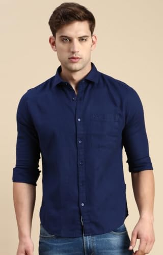 Image of SHOWOFFFF Men Solid Casual Shirt | Spread Collar Full Sleeves Cotton Shirt for Mens | Slim Fit Regular Length Shirt for Men's