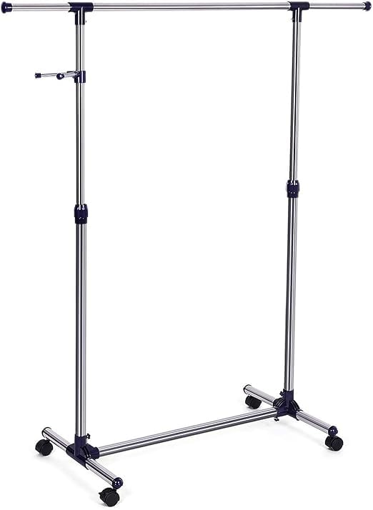 ESTHATIC MALL Garment Rack with Adjustable Rail, 150cm x 44cm x 165cm, Black, Wheels