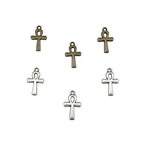 cancanktony60 Pcs 2 Color Egyptian Ankh Cross Charm Pendant for DIY Jewelry Making Bracelet and Necklace