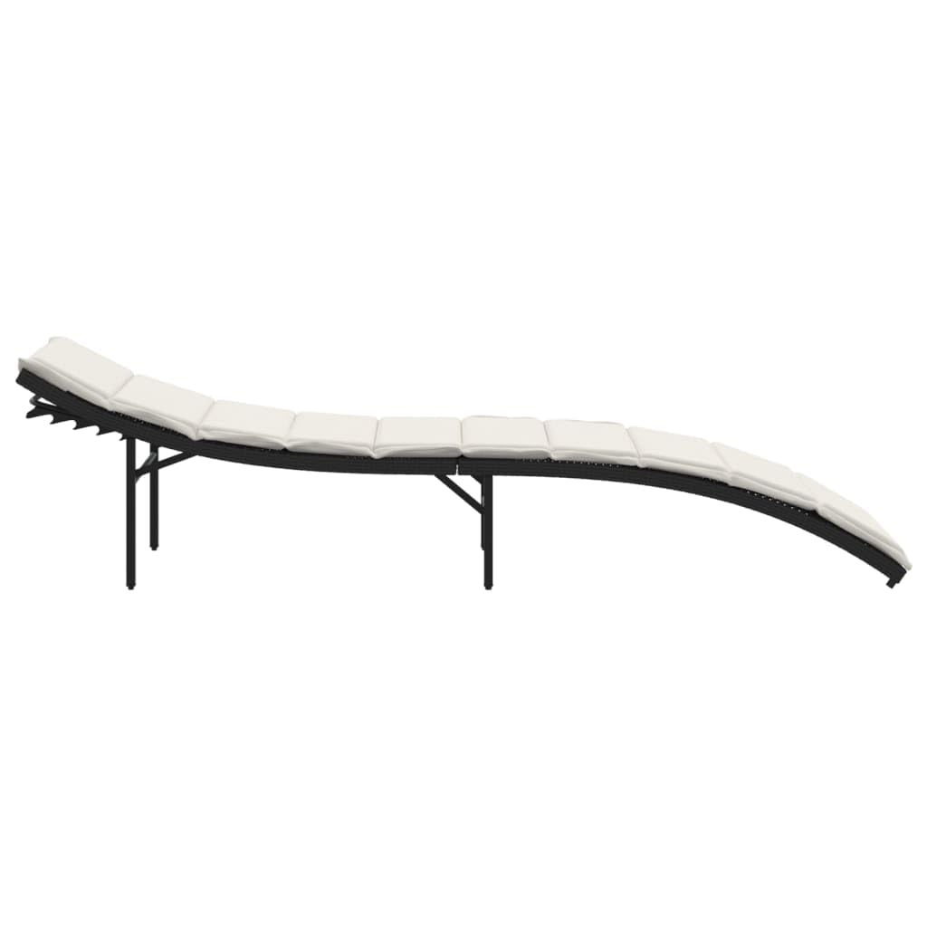 Leżak z poduszką, czarny, 55 x 199 x 50 cm, polirattan, regulowany, wyściełany, odporny na warunki atmosferyczne, do ogrodu, na taras, balkon, z ergonomicznym oparciem i poduszką