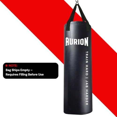 Image of Aurion 4ft Unfilled Heavy Punching Bag | Premium PU Leather Boxing Bag for Home Gym & MMA | Durable Triple-Stitched Nylon Straps for Muay Thai, Kickboxing & Martial Arts Training (Black)