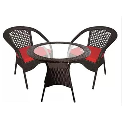 Image of HUMAIRA Outdoor FURNITUREDesigner D8 2 Chair 1 Table Set for Garden /Balcony /Terrace /Coffee /Poolside Patio Wicker Seating Chair and Table Set Outdoor Furniture(Brown+Red)