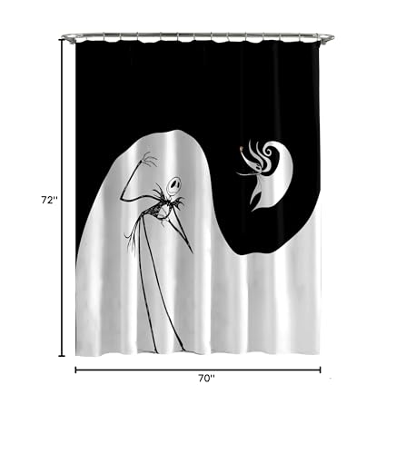 Image of Jay Franco Disney Nightmare Before Christmas Fabric Shower Curtain - Kids Swirl Black and White Bathroom Decor with Jack Skellington and Zero