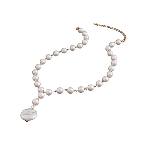 Collier ras du cou épais vintage pour homme avec perles d'imitation et longue chaîne à pompons