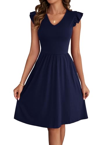 Image of HELYO Women's Summer Dresses Cute V Neck Ruffle Sleeve Cocktail Short Work Casual Dress with Pockets 648