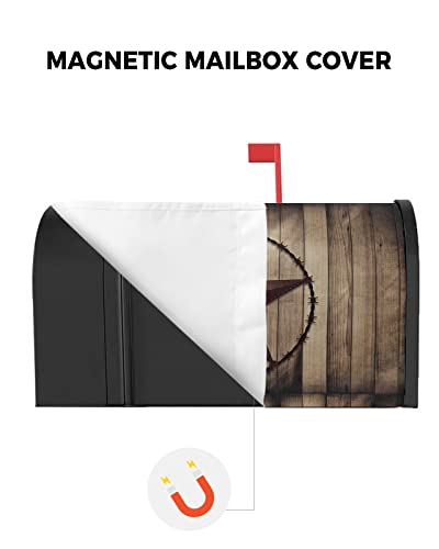 Mailbox Covers Magnetic Standard Size 18" X 21", Texas Star Round Rustic Wood Mailbox Wraps Mailbox Decals, Farmhouse Retro Wooden Stripes Post Letter Box Cover For Outdoor Garden Decor #TOP2
