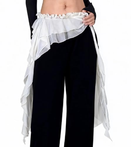 Women Lace Mesh Mini Skirt Tie Waist Scarf Belt Ruffle Skirts Cover Up Y2k Fringe Layered Wrap Skirts(Layer White,One Size)