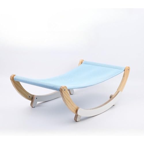 「FLYKING」猫 ベッド,ハンモック 猫, ハンモック、滑り止めマット、ロッキングベッド、小型犬用、おしゃれ木製ベッド,2つの機能猫の日光浴用 (青いメッシュ生地)