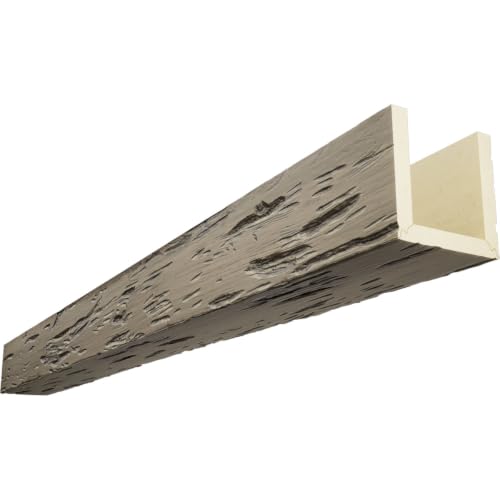 Timberthane Pecky Cypress Faux Wood Beam, 3-Sided (U-Beam), 6"W x 10"H x 96"L, Almond Finish