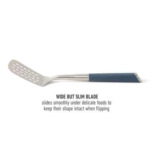 Image of Calphalon Slotted Turner, Kitchen Flipping Spatula, Slotted Spatula, Stainless Steel Turner with Silicone Heat Resistance Handle, Nonstick-Safe Spatula for Draining and Flipping (Navy)