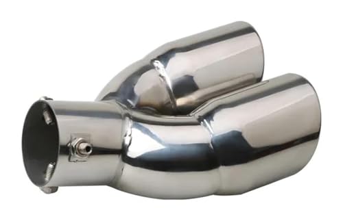 63mm ユニバーサルカーエキゾーストパイプマフラーテールアウトレットノズルエンドステンレススチールトリムダブルサイレンサー マフラーカッター(Curved Silver)