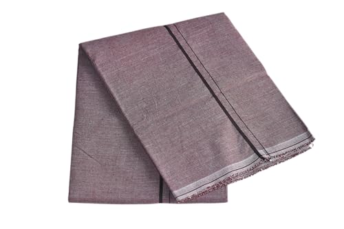 Image of Pure Cotton Dhoti for Men (1.28 x 1.87 m) | Solid Panchalu with Varied Small Color Border | Kerala Cotton Veshti, Khadi Dhoti | Lightweight Pooja & Temple Wear