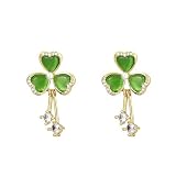 Elegantes aretes de plata de ley chapados en oro con diseño de trébol de circonita cúbica para mujer, con perla, ojo de gato, cristal de la suerte, flor de 3 hojas, colgantes de gota para vacaciones