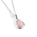 925 Sterling Silver and Peruvian Pink Opal Necklace, October Birthstone Pendant, Bridesmaid Jewellery, Classic Teardrop Minimal Necklace