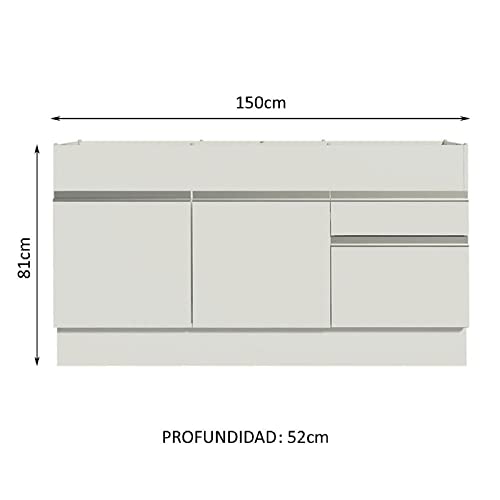 Balcão de Pia Madesa Glamy 150 cm 2 Portas e 2 Gavetas (Sem Tampo e Pia) - Branco