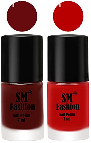 Image of Long Lasting Nail Polish | Nail Paint Combo 7 ml Each) - Set of 2 Wine Red-Red
