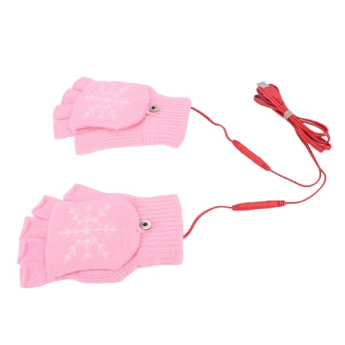 Tbest USB Heated Gloves Winter Fingerless Electric Hand Warmer Powered Heating Mittens for Typing Gaming Hiking Skiing One Size Fits All Soft Nylon Fiber Wire (Pink)