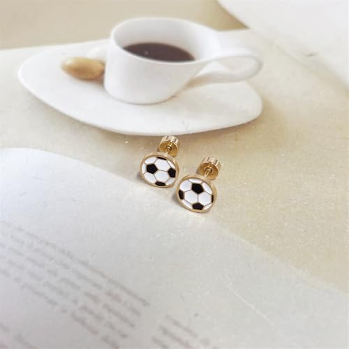 20g Soccer Gold Plated Flat Screw Back Small Stud Earrings for Men Women Minimalist Cute Surgical Steel Black White Enamel Sports Fan Lover Cartilage Piercing Sleeper Tiny Studs Hypoallergenic Gift for Bff Christmas4