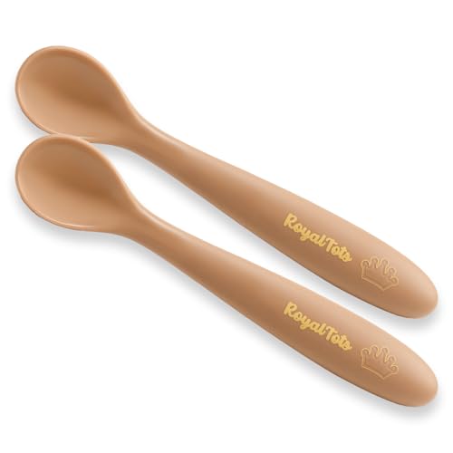 RoyalTots Silicone Baby Spoons for Self-Feeding 6 Months+, Toddler Spoons with Soft Tip | BPA-Free, Microwave Safe & Heat Resistant Baby Utensils | Assist and Self-led Feeding (Brown)
