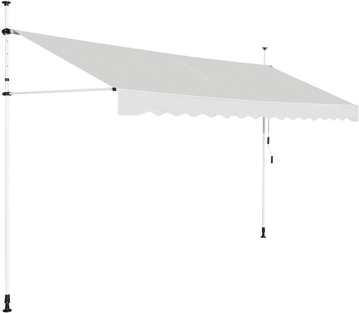 COSTWAY Store Banne Manuel Rétractable de 3,5 x 1,25M avec Manivelle Hauteur Réglable 200-300CM, Auvent de Terrasse en Aluminium Tissu Oxford Imperméable Anti UV, pour Blacon et Porte (Beige)