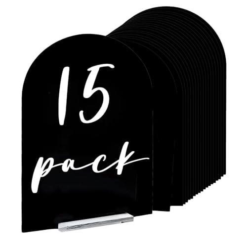 15 Pack Black Arch Acrylic Signs Blank with Clear Stand for DIY T...