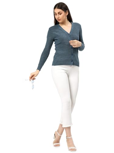 Image of Kalt Women Full Sleeves V-Neck Design Acrylic Cardigan Sweater