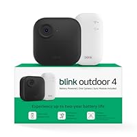 Blink Outdoor 4 – Wireless smart security camera, two-year battery life, 1080p HD day and infrared night live view, two-way talk. Sync Module Core included – 1 camera system