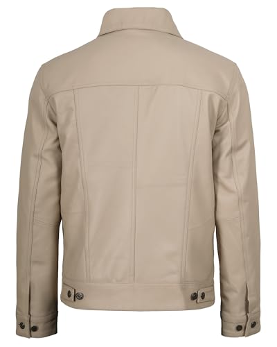 Image of fjackets Real Lambskin Vintage Trucker Leather Jacket Men - Shirt Collar Style Leather Jackets For Mens