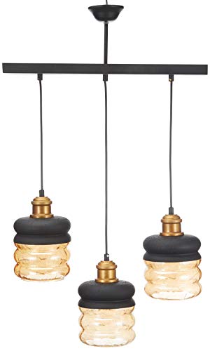 HOMEMANIA Lampada a Sospensione Hera - Lampadario a 3 Luci - da Soffitto - Nero, Oro in Metallo, Vetro, 55 x 18 x 90 cm, 3 x E27, 60W