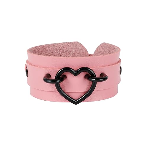 Manfnee 2Pack Punk Goth Bracelet For Men Women Leather Heart Metal Studded Cuff Wide Wristband Black thumb #2