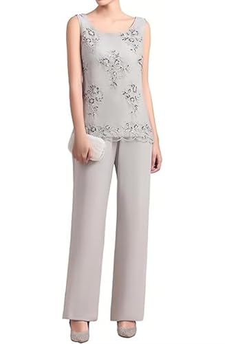 3 Piece Chiffon Mother of The Bride Pant Suits for Wedding Lace Applique Formal Outfits for Women Guest Long Sleeve4