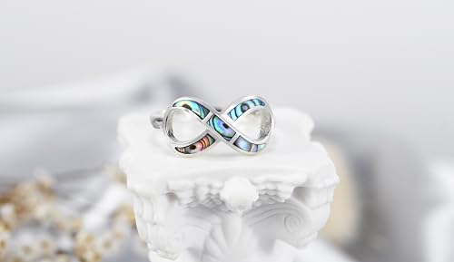 AeraVida Eternity of Love Infinity Rainbow Abalone Shell .925 Sterling Silver Band Ring | Minimalist Wedding Rings For Women | Trendy Comfort Fit Silver Rings for Women | Promise Ring | Sterling Silver Rings Sizes 7-102