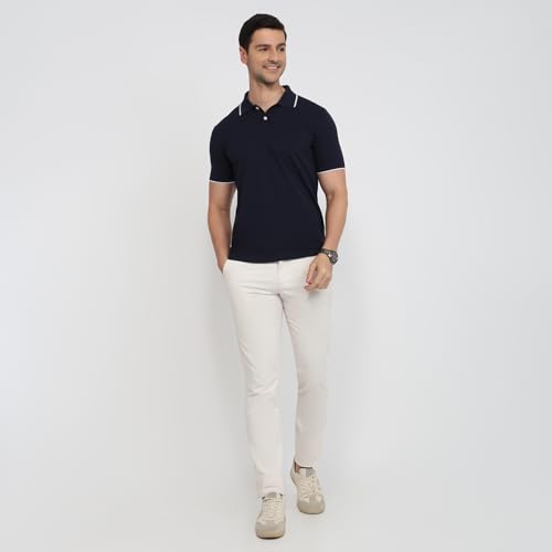 Image of Park Avenue Men Slim Fit Solid Pattern Cotton Polyester Blend Half Sleeve Polo Neck Casual T-Shirt
