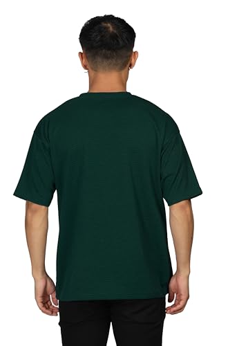 Image of SHODOX Men Oversized T Shirt Solid Dotted Design | Round Neck Loose Fit Drop Shoulder Casual T-Shirt for Men