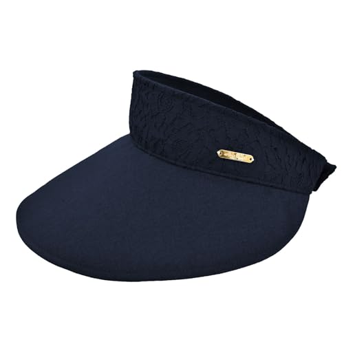 [芦屋ロサブラン] 100％完全遮光 99％ではダメなんです レースポケッタブルバイザー UVレディース 帽子 コンパクト 020146-001 (シャンブレーネイビー)
