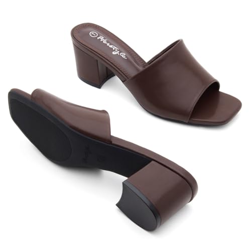Image of Herstyle Square Open Toe Heeled Sandals for Women 2.5 Inch Low Block Chunky Heel Sandals Slip-On Mules Comfortable Dress Shoes for Party Wedding Office