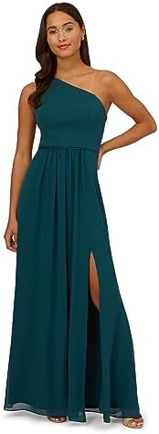 Adrianna Papell Women's One Shoulder Chiffon Gown | Long Evening ...