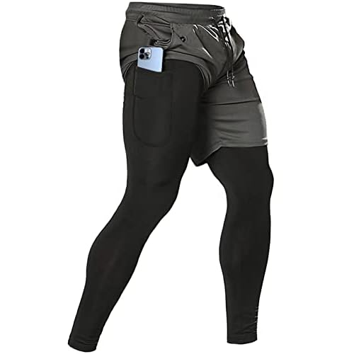 Aolesy Men’s 2 in 1 Running Pants, Gym Workout Compression Pants for Men Training Athletic Pants