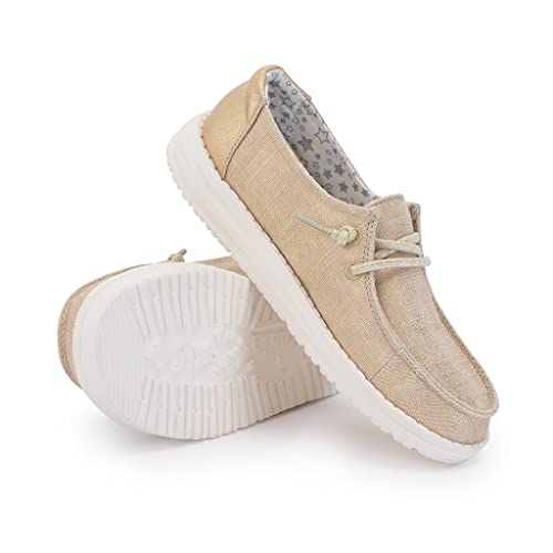 Image of Hey Dude Girls Wendy Youth MOC Toe Shoes, Golden Star, 4 AU