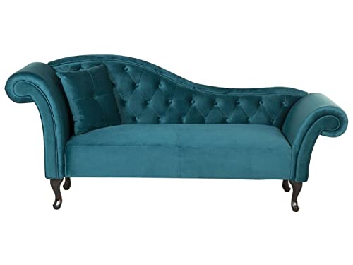Beliani Chaise Longue Méridienne Chesterfield Côté Gauche en Velours Bleu pour Salon Glamour et Vintage