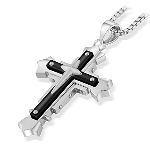 Govenus Stainless Steel Large Jesus Christ Cross Pendant Necklace Religious Jewelry For Men,On 24 In Rolo Chain,Black #TOP2