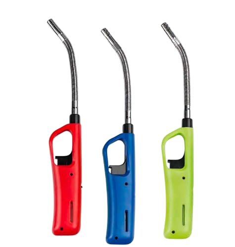 Pack 3 Encendedores de Gas Flexible Recargable para Cocina y Barbacoa – Cuello Largo Articulable, Seguro y Resistente al Viento – Encendedor Multiusos para Velas, Fogones y BBQ