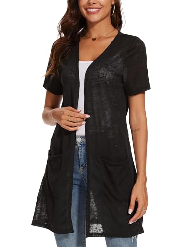 Image of Spicy Sandia Women's Lightweight Sheer Cardigans with Pockets Kimono Cover Up for Summer