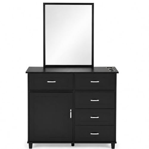 Salon Styling Station with Metal Frame Mirror