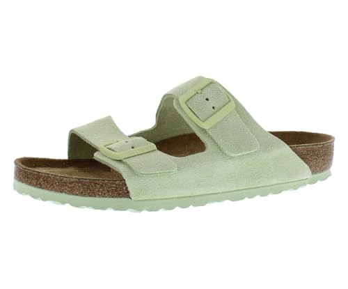 Image of Birko-Flor Patent Eggshell/Offwhite Women's Arizona Sandals by Birkenstock, Faded Lime/Pretty Green, 12 Women/10 Men