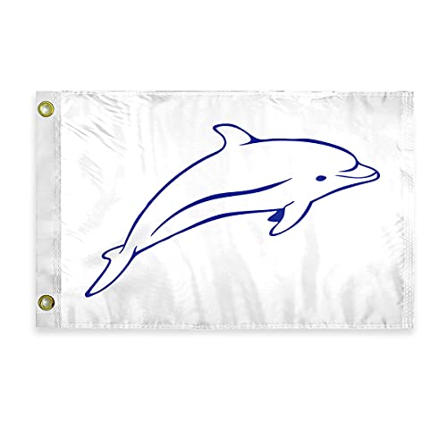 AGAS Dolphin Novelty Boat Flag - 12 x 18 inch - Double Sided Printed 200D Nylon - Solid Brass Eyelets Canvas Heading - Vivid Colors Fade Proof - Dolphin Funny Boat Nautical Flag