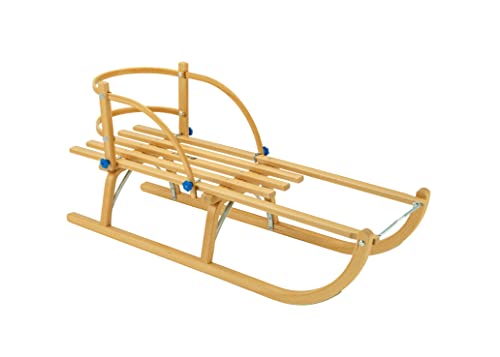 Davoser-Schlittenset: Schlitten + Schlittenlehne + Schlittenleine - Holzschlitten für Kinder und Babys - Holzrodel - Rodelschlitten (115 cm)