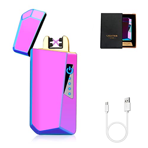 LOMUG Mechero Eléctrico, Encendedor Eléctrico USB Recargable Doble Arco Sin Llama Prueba de Viento, Pantalla Táctil Mechero Eléctrico Hombres, Mechero Regalos de San Valentin para Hombre Marido Cover
